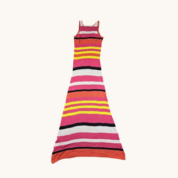 Apple Bottoms Dress Womens Small Knit Rainbow Stripe Maxi Tank Y2K V Neck - Picture 8 of 14